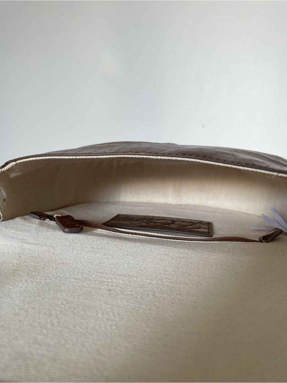 J.Crew Classic Large Saddle Bag in Croc-Embossed Leather – Brown / Hazelnut - Picture 9 of 15